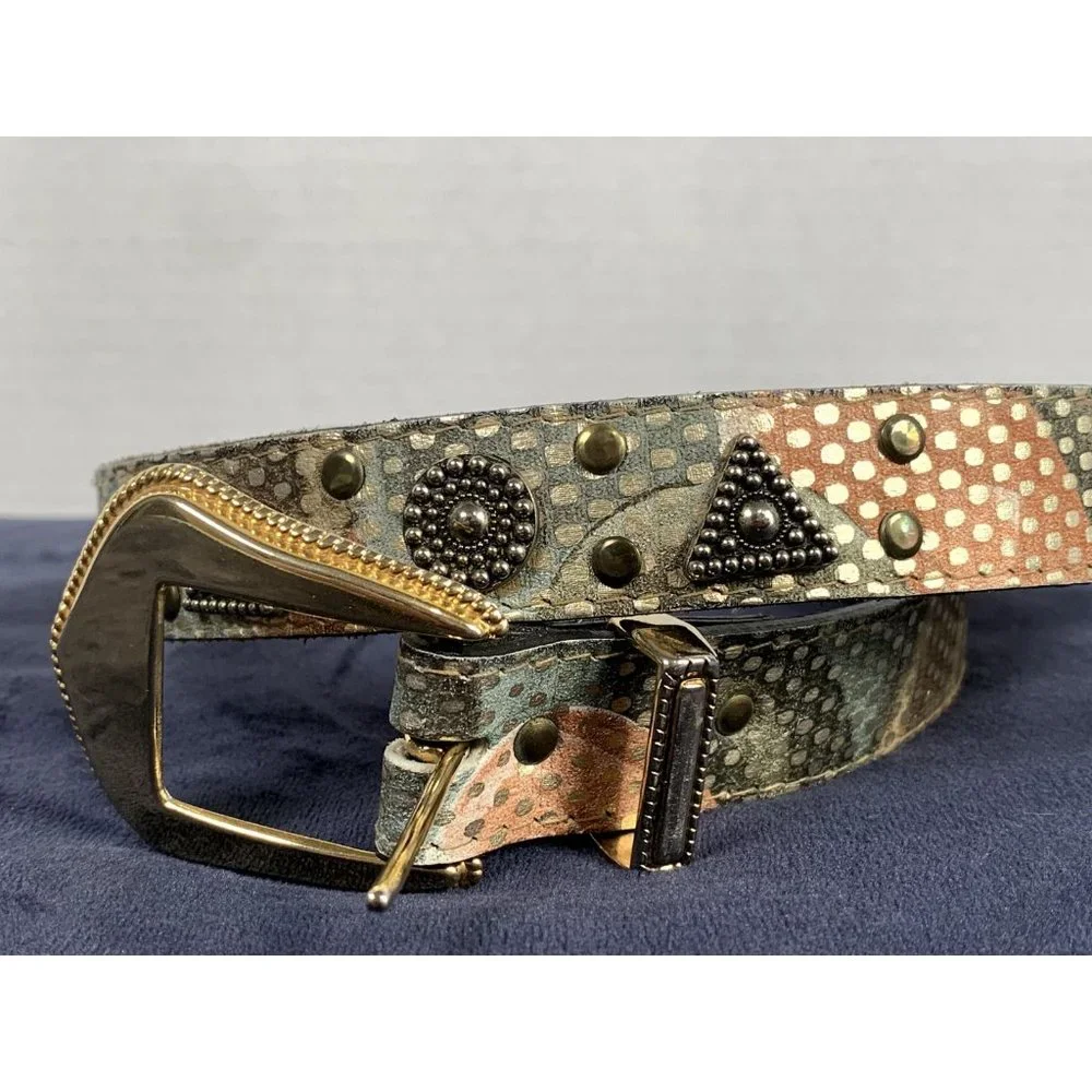 Vintage Elite Womens Belt Large Metallic‎ Medallion Gold Buckle Retro 80s 90s